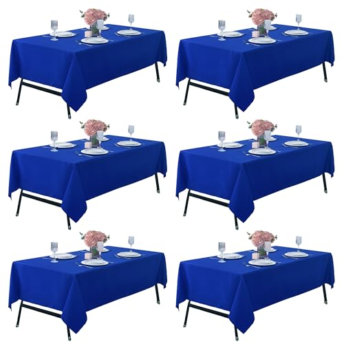 Image of 6-Pack 60x144 inch Royal Blue Table Cloths, Solid Stain and Wrinkle Resistant Oblong Tablecloth, Premium Plain Weave Polyester Fabric Rectangle Table Linen Covers for Hotel, Banquet