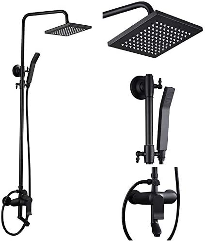 Classic Exposed Shower System Square Rainfall Handheld Shower Head Set with Tub Spout,Matte Black