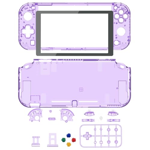 Image of eXtremeRate Crystal Clear Atomic Purple DIY Replacement Shell for Nintendo Switch Lite, NSL Handheld Controller Housing w /Screen Protector, Custom Case Cover for Nintendo Switch Lite - No Controller