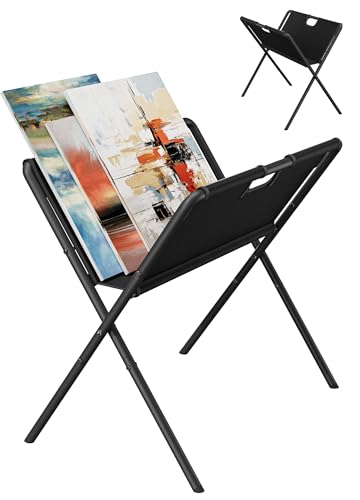 Mocomax Canvas Art Print Rack for Painting, Portable Folding Art Display Stand in Artist Galleries & Studios, Functional Art Storage Drying Rack for Posters, Artwork, Prints, Canvas, Panels, Black (L)