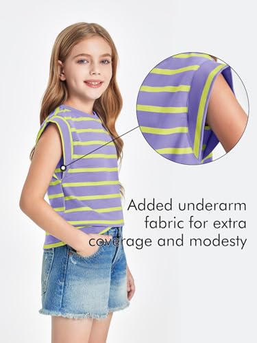 Image of Haloumoning Girls Cap Sleeve T Shirts Summer Striped Tank Tops Tees 4-14 Years