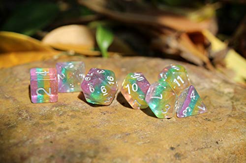 HD Dice DND Dice Set Glitter Rainbow Dice Fit Dungeons and Dragons D&D RPG Role Playing Game Pathfinder MTG Table Game Transparent Polyhedral Dice Set (Sparkly Rainbow) - Thumbnail 5