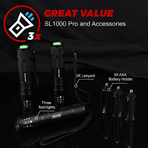 Hinsgear Led Flashlights Sl1000 Pro - 3 Pack Single Mode Bright Military Grade Flashlight, High Lumens Handheld Flash Lights Zoomable, Waterproof, Tactical & Camping Accessories #TOP1