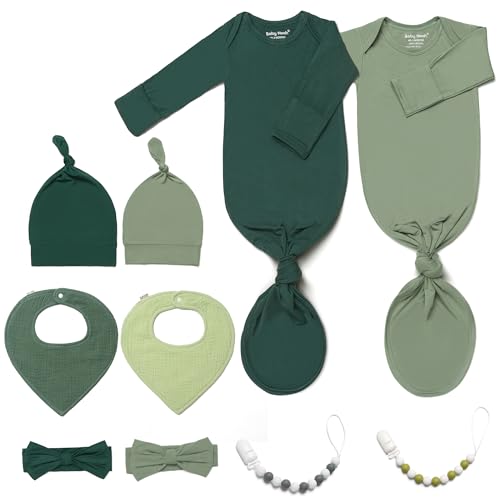 Image of 2PK Ultra Soft Knotted Newborn Sleep Gown for Baby Girls Boy- Coming Home Hospital Outfit with Hat, Bow, Clip & Drool Bib Set