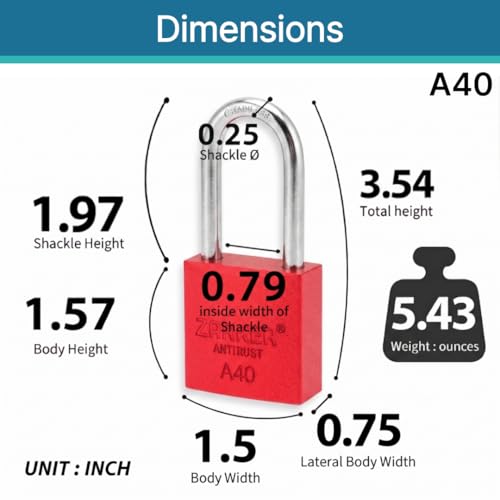 Image of A40 Keyed Padlock - Aluminum Body, Stainless Steel Shackle(SUS 304), Red, 1-Pack
