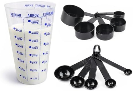 Kit Copo Medidor e 10 Colheres Medidoras para Cozinha Medidas Cul...