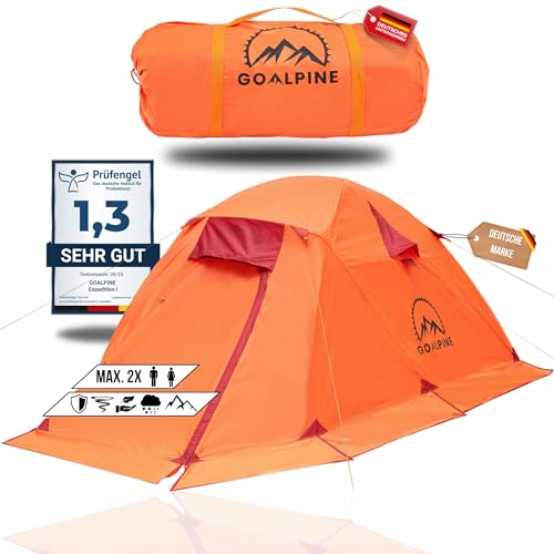 Tienda GOALPINE® para 1 y 2 Personas Grandes | Impermeable 4000 mm | tamaño de Paquete pequeño | para Senderismo, excursiones de montaña y Ciclismo | Ultraligero | 4 Estaciones | construcción rápida