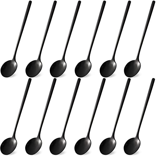 Dicunoy 12 Pack Black Coffee Spoons 5 Inch Mini Espresso Teaspoons 304 Stainless Steel Vogue Small Round Spoon for Tea Sugar Dessert Cake Ice Cream Antipasto Cappuccino