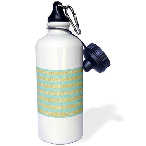 3dRose Image of Gold Glitter and Mint Stripes-Sports Water Bottle, 21oz , Multicolored