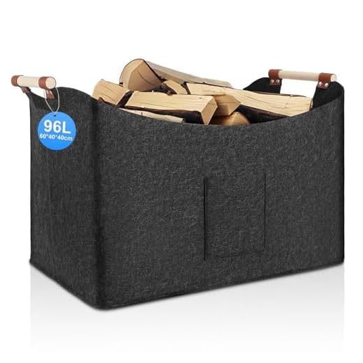 YTUGIL Cesta Plegable para Leña de 96 L, Fieltro Extragrueso, Mango Reforzado, Negro