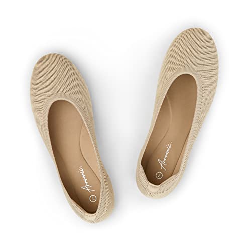 Arromic Gold Flats Shoes for Women, Washable Round Toe Knit Ballet Flats Shoes with Comfortable Heel Cushions, Soft Slip on Dressy Shoes for Business Casual, Office, Work, Wedding
