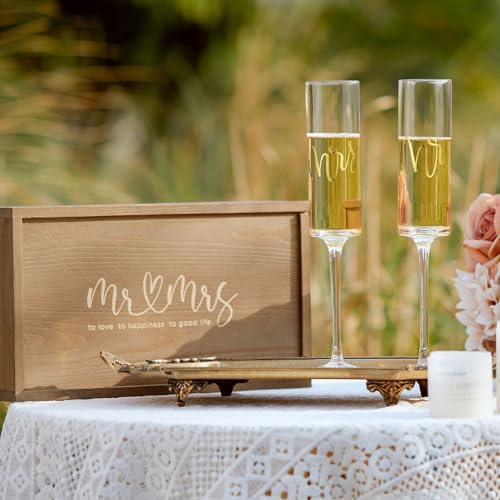Image of AW BRIDAL Mr and Mrs Champagne Flutes Set of 2, Engagement Gifts for Couple | Bridal Shower Gifts for Bride to Be Women, Wedding Gift for Newlyweds 2026, Bride and Groom Toasting Glasses with Wooden Box