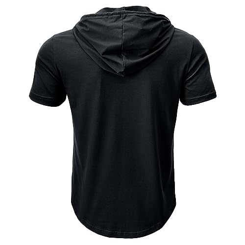 Men's Short Sleeve Hoodie Cotton Hooded T Shirts Lightweight Sweatshirt Hoodies Pullover Casual Fashion Button Sport Tee Tops3