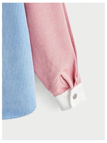 SHENHE Men's Colorblock Button Down Shirt Jacket Collared Loose Corduroy Shacket Jacket Streetwear4