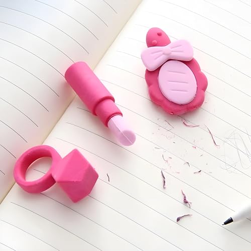 Image of Radiance Novelty 3D Eraser Set - Cute Makeup (Lipstick & Ring) and Sunglasses Designs - Bulk School Supplies, Party Favors, Classroom Prizes for Kids Girls (12 Pack Assortment)
