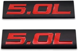 2X Chrome Metal 5.0L Logo Car Emblem Premium 3D 5.0 V8 Badge Auto Door Fender Sticker Side Wing Decal (5.0L,Black&Red)