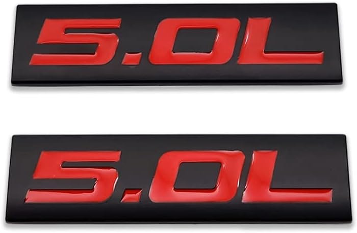 2X Chrome Metal 5.0L Logo Car Emblem Premium 3D 5.0 V8 Badge Auto Door Fender Sticker Side Wing Decal (5.0L,Black&Red)