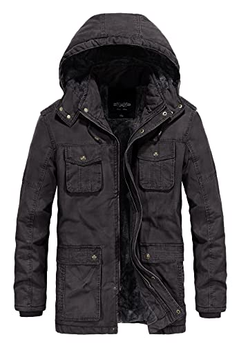 Image of Men's Winter Thicken Coat Casual Military Parka Jacket with Removable Hood