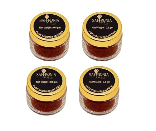 Image of Saffronia Mart Kashmiri Mongra Saffron | A++ Grade Kesar | Premium & Natural | Ideal for Biryani, Tea & Desserts | FSSAI Certified | Airtight Packaging | Strong Aroma | 0.5gm - pack of 4