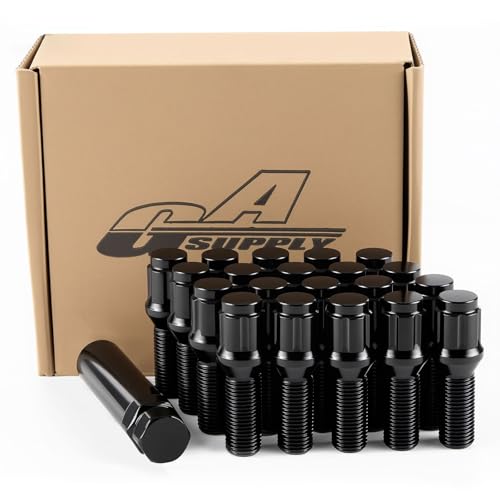 GAsupply M14x1.25 Lug Bolts 28mm Shank fits for BMW i3, i4, i5, i7, i8, ix, M2, M3, M4, M5, M8, x1, x2, x3, x4, x5, x6, x7, xM, Black 14x1.25 6 Spline Wheel Lug Bolt Conical Seat, 20 pcs+1 pcs Key by GAsupply - Used condition - US$22.45