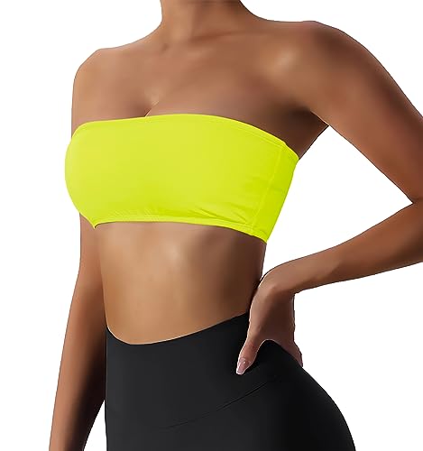 Image of Boudaner Women's Padded Bandeau Sports Tube Top Bra Strapless Yoga Bralette | Seamless Wireless Invisible Bra, Non-Slip Soft Solid Top for Gym Daily Going Out Workout Wear