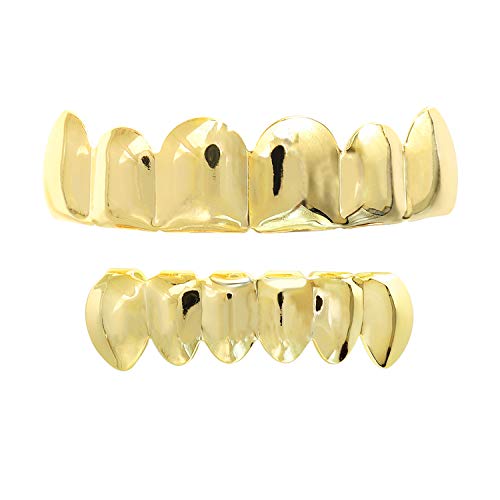 Careland 24K Plated Gold Grillz For Hip Hop Mouse Teeth Grills For New Custom Fit Top & Bottom Grill Set + 2 Extra Molding Bars #TOP14