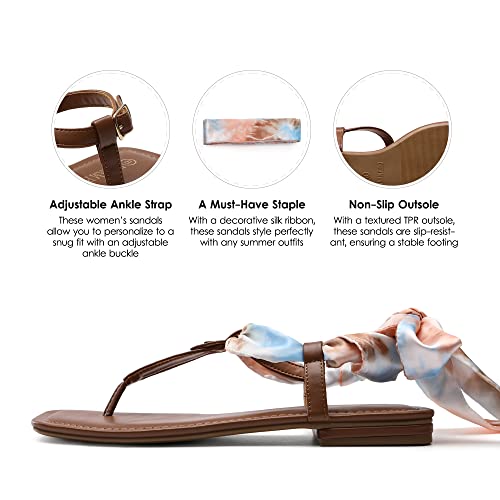 DREAM PAIRS DREAM PAIRS Women's T-Strap Thong Flat Sandals with Cute Square Toe Strappy for Summer,Size 5.5,Brown,SDFS2301W