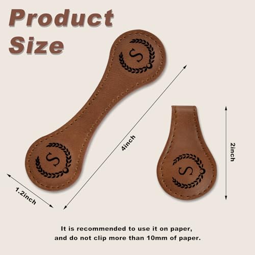 Personalized Magnetic Leather Bookmark - Engraved Letter Weighted Vintage Genuine Book Markers for Reading Women, Writers Poets Initial Gift for Book Lovers Reader Men Kids Boys Girls (J, Brown) — view 2