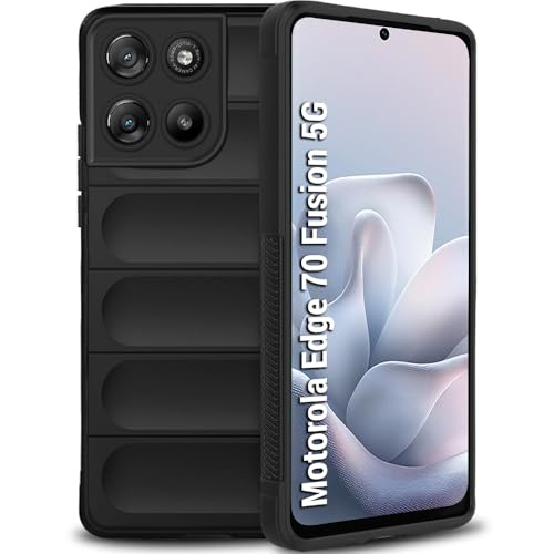Image of TheGiftKart Liquid Silicon Back Cover Case for Motorola Moto Edge 70 Fusion 5G | ShockProof Military Grade Protection | Micro-Fibre Cloth On Inner Side | Built-In Anti-Slip Grip Back Case (TPU, Black)