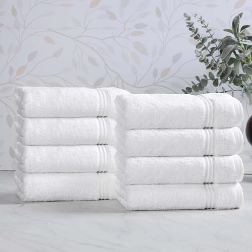 SUPERIOR Heritage Egyptian Cotton Hand Towel Set, Heavyweight Towels for Bathroom, Kitchen, Spa, Home Decor Essentials, Highly Absorbent, Plush Hotel Quality, Includes 8 Hand Towels, White