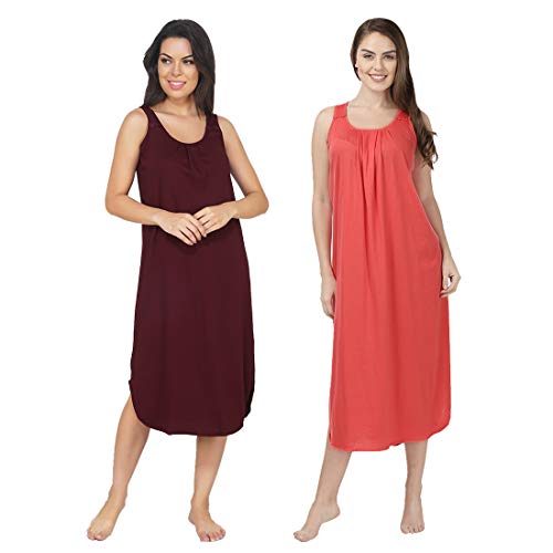 Image of BLAZON Women's Cotton Hosiery Solid Maxi Nighty Slip (Pack of 2) Available Sizes: S, M, L, XL, 2XL, 3XL, 4XL, 5XL