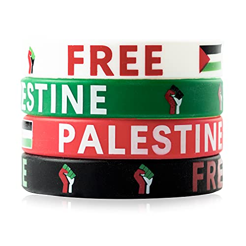 GROBRO7 24Pcs Free Palestine Bracelets Save Gaza Silicone Wristbands with Palestinian Flag for Supporting the Palestine of Peace and Freedom Against War Waterproof Comfortable 4 Colors Adult Size