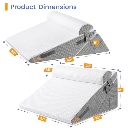Image of Sasttie Adjustable Wedge Pillow Set for After Surgery, Dark Grey & White