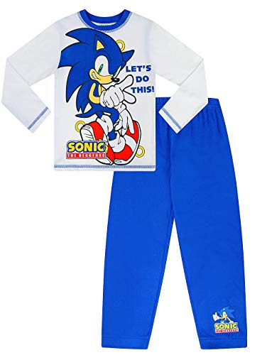 The PyjamaFactory by Sonic The Hedgehog Lets Do This - Pijama Largo de 4 a 10 años, Color Blanco Azul Azul 6-7 Años