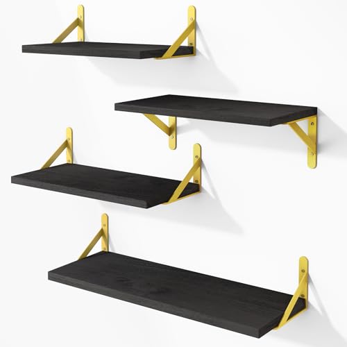 Image of YGEOMER Floating Shelves for Wall, Different Sizes Black Wall Shelves for Living Room, Bathroom, Bedroom, Kitchen, Home Decor (Set of 4)