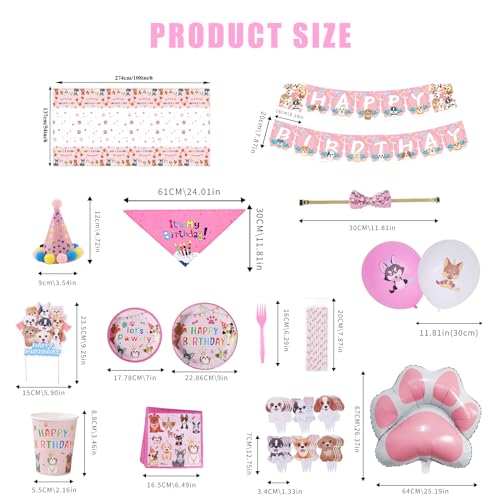 Ffptbnyx 001 110Pcs Dog Birthday Party Supplies,Dog Theme Party Favor Set Includes Hats,Bow Tie,Bandana,Birthday Banners,Balloon,Cake Topper,Cupcake Topper,Tablecioth,Plate,Fork,Cup,Straw thumb #2
