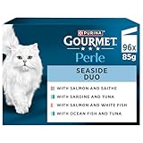 Purina Gourmet Filettini-Perlen in feuchter Sauce Katzen mit Lachs, Sardinen, Kabeljau, Meeresfisch, 96 Beutel à 85 g