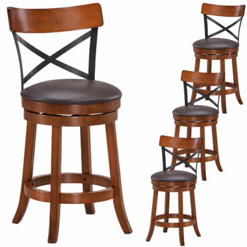 Butaco giratorio de altura para barra, 24 pulgadas, color capuchino, respaldo abierto en X, resistente, para cocina, comedor o bar (24 pulgadas, juego de 4) miniatura 1