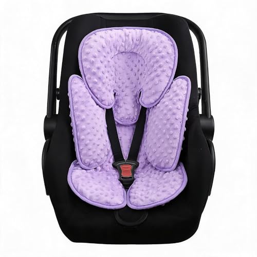 Pea Pod Infant Car Seat Insert 2-in-1 Baby Car Seat Head &amp; Body Support for Newborn Girl Reversible 3 Layer Warm Preemie Carseat Stroller Cushion Headrest with Soft Minky Dot Fabric, Pink Floral