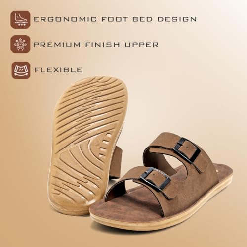 Image of Men Comfortable Double Strap Slippers with Cushioned Footbed, Adjustable Buckle Design, Lightweight Everyday Wear Slippers for Indoor Outdoor Use
