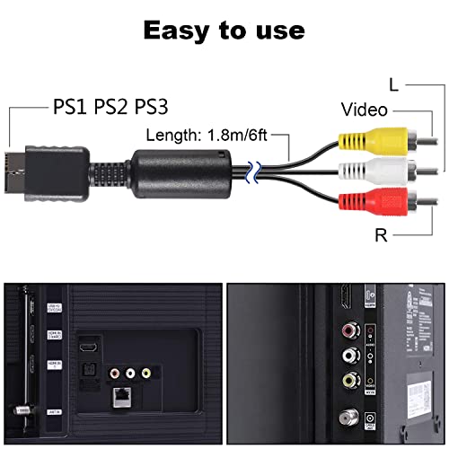 image for Aokin PS2 PS3 AV Cable, Audio Video AV RCA Cable Cord for Playstation 