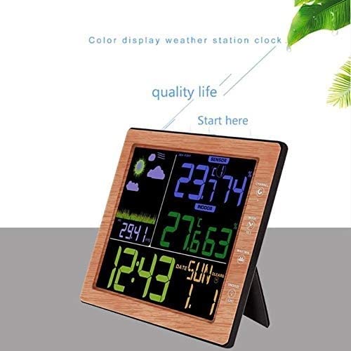 Estación meteorológica con veta de Madera, barómetro, termómetro, higrómetro, Sensor inalámbrico, Pantalla LCD, pronóstico del Tiempo, Reloj Despertador Digital.
