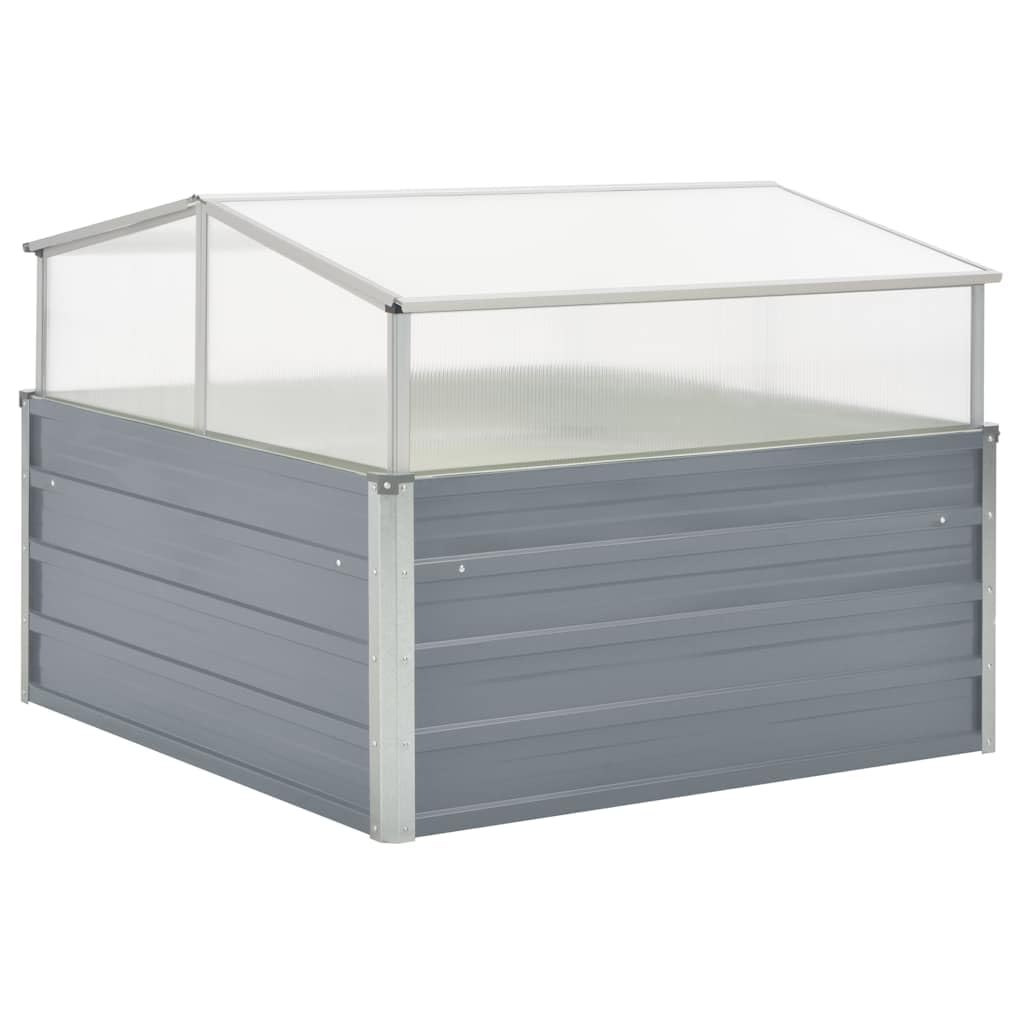 Gewächshaus Grau 100x100x85 cm Verzinkter Stahl Aluminiumrahmen Pflanzgefäß für Balkon Terrasse Garten Kräuter Anzucht mit Sicherheitskanten