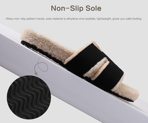 Fuzzy Slippers Women Genuine Suede Slippers for Women Indoor and Outdoor H Slipper Fur Faux Shearling Memory Foam House Slippers Open Toe Wool Slipper4
