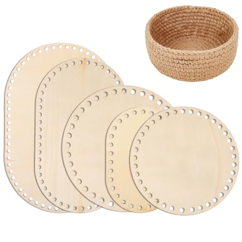 5 Pcs Wooden Basket Bottom 5 Sizes Oval Circle Blank