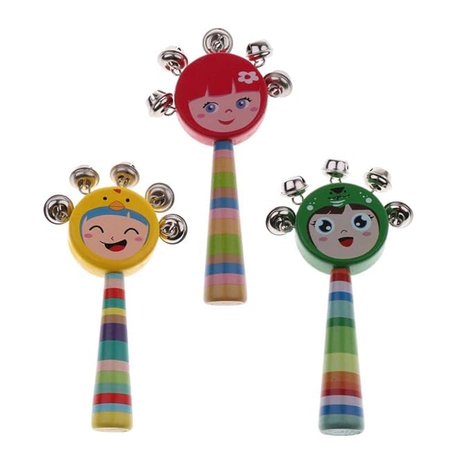 Smile Baby Colorful Wooden Rainbow Baby Handle Jingle Bell Rattle Toys jhun jhuna (Raound Face jhunjhuna 3Pcs) (B0D3M3JNYW) Amazon Price History, Amazon Price Tracker