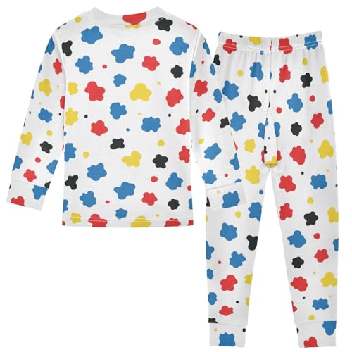 Pajama Sets Long Sleeve Colorful Spots White Background Soft Comfy Sleepwear 2 Piece PJS 3-8T3
