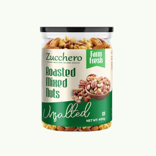Image of Zucchero Roasted NutMix, Unsalted 400g (Almond, Cashew (Big), Pistachio, Black Raisin, White Chikpea, Bold Peanut) - Oil-Free Roasting | 24g Protein | Healthy Meva | Brainy Nuts | Preservative free | Zero Cholesterol | Superfood