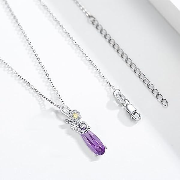 StoryMidir Collar de plata de ley 925 con colgante de cristal morado con diseño de flor de margarita, regalo de cumpleaños, Plata esterlina, Crystal