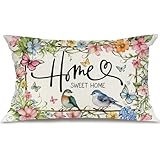 GEEORY Home Sweet Home Floral Bird Throw Pillow Cover,12x20 Inch Spring Summer...